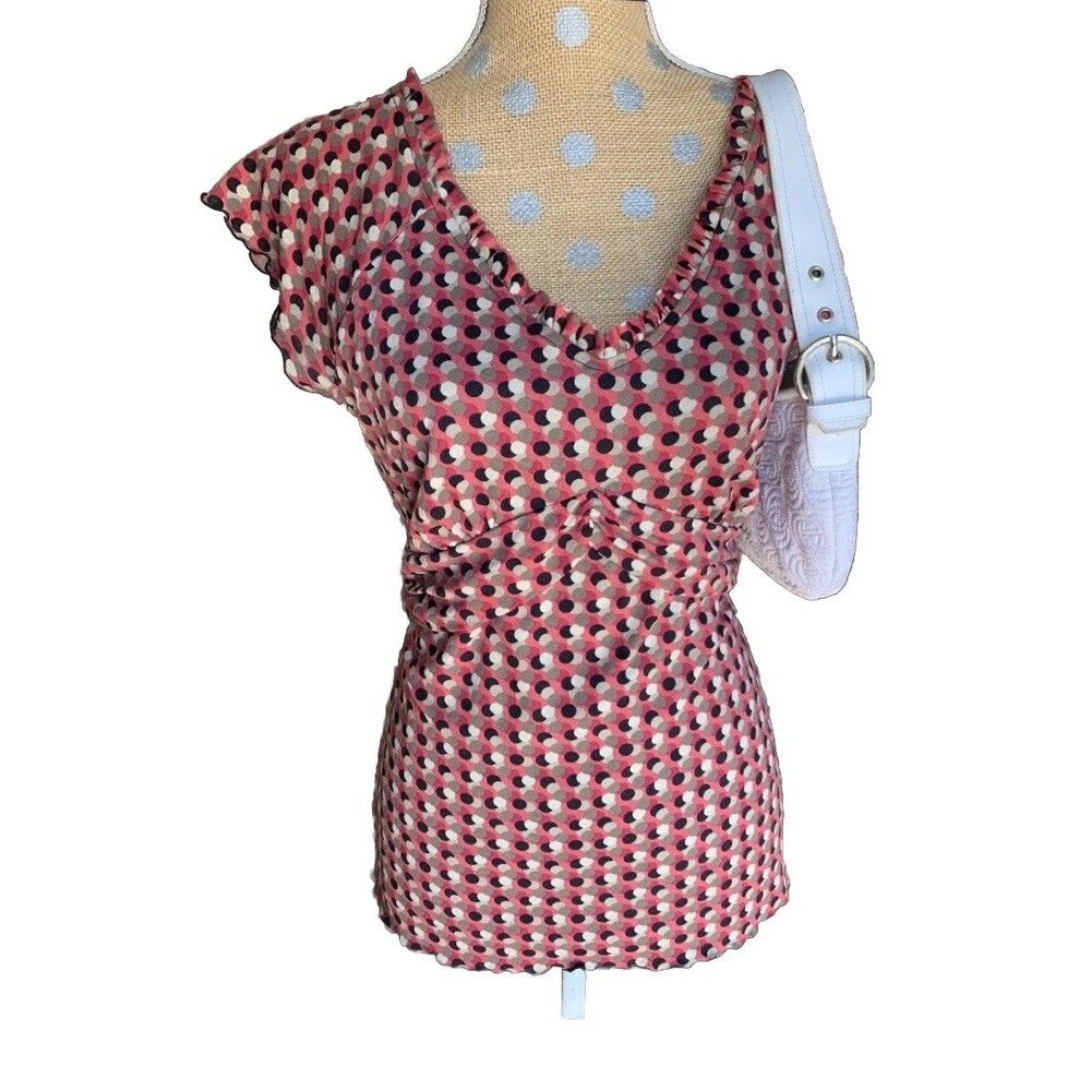 Y2K VtG Pink Polka dot Babydoll Top Medium Coquette Fairy Flutter Sleeves